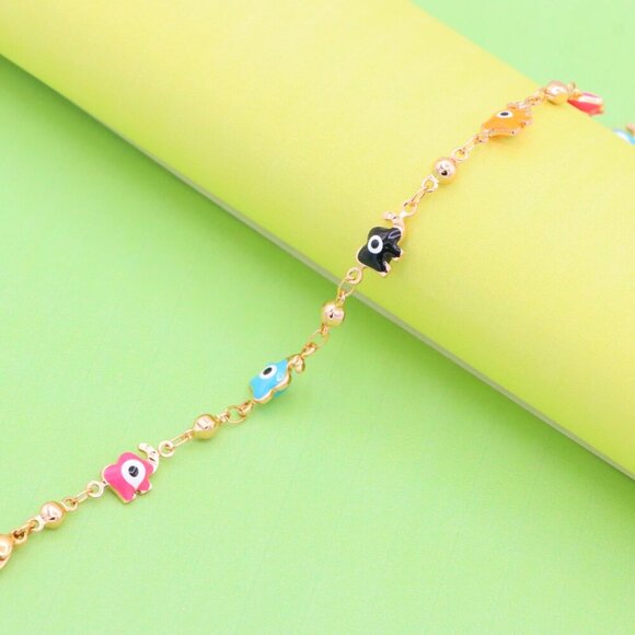 "Colorful Evil Eye Elephant Rose Gold Anklet with Adjustable Chain, XPAL1031 - Picture 1 of 12